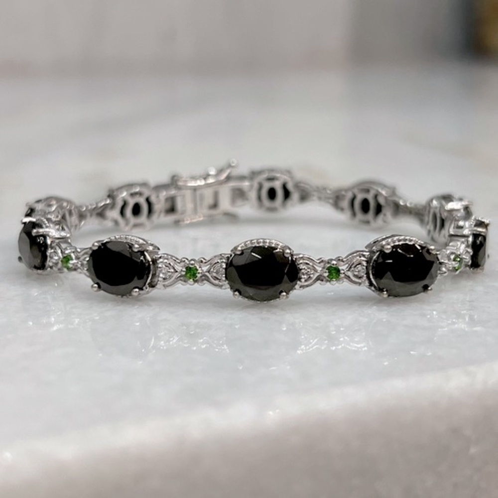 Shungite Multigemstone Sterling Silver Box Lock Clasp Closure Bracelet
